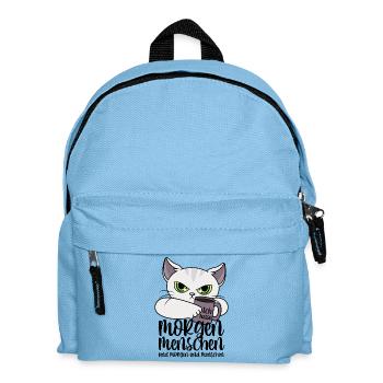 Katze Morgenmenschen Morgen Menschen Kaffee Spruch - Kinder Rucksack - Hellblau - Vorne