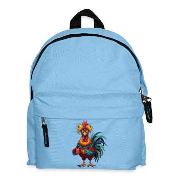Lebhafter Hahn mit Kaffeetasse - Kinder Rucksack - Hellblau - Vorne