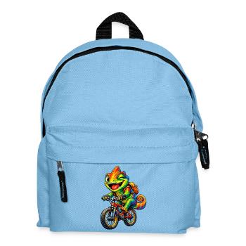 Chamäleon auf dem Fahrrad - Kinder Rucksack - Hellblau - Vorne