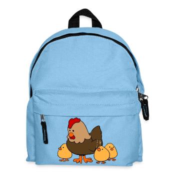 Mama Huhn mit drei Kinder Kücken T-Shirt - Kinder Rucksack - Hellblau - Vorne