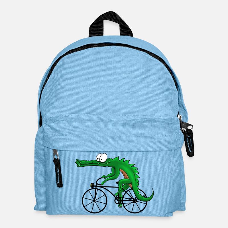 Krokodil mit Fahrrad - Kinder Rucksack - Hellblau