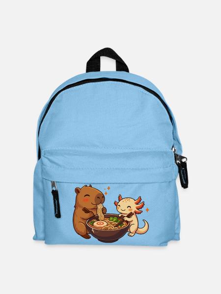 Capybara mit Axolotl isst Nudeln Ramen kawaii - Kinder Rucksack - Hellblau