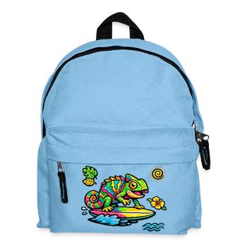 Colorful chameleon surfing art - Kids' Backpack - light blue - Front