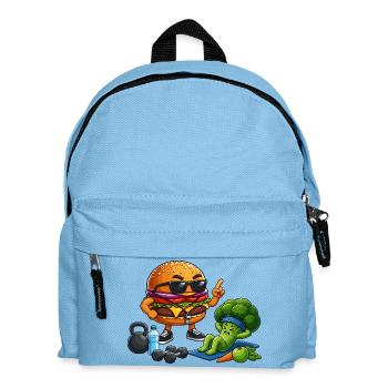Burger-Gym Hero meets broccoli training - Kids' Backpack - light blue - Front