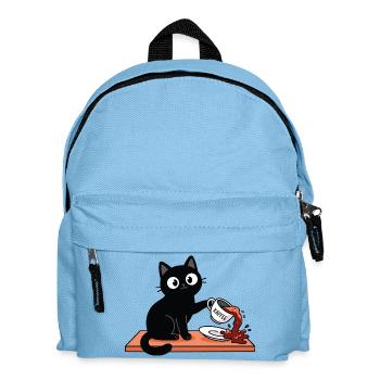 Freche Katze schüttet Kaffee um - lustig - Kinder Rucksack - Hellblau - Vorne