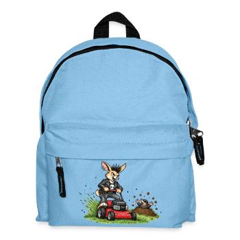 Hase auf Rasenmäher – witziges Waldduo - Kinder Rucksack - Hellblau - Vorne