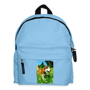 Husky dans un champ de fleurs - Sac à dos Enfant - bleu clair - Devant
