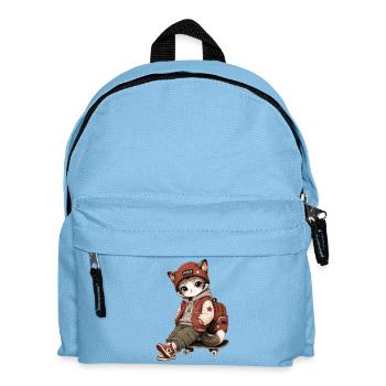 MIKO-Katze in Streetwear und Skateboarding - Kinder Rucksack - Hellblau - Vorne