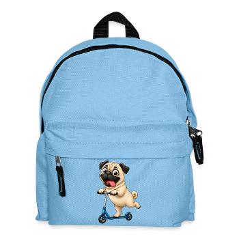 Pug Dog Scooter Scooter Funny Cartoon - Kids' Backpack - light blue - Front