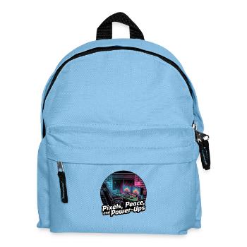 Pixels, Peace & Power-Ups – Gaming Setup - Kids' Backpack - light blue - Front
