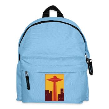70er Ufo über Stadt - Kinder Rucksack - Hellblau - Vorne