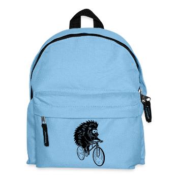 Schwarzer Igel auf dem Fahrrad - Kinder Rucksack - Hellblau - Vorne