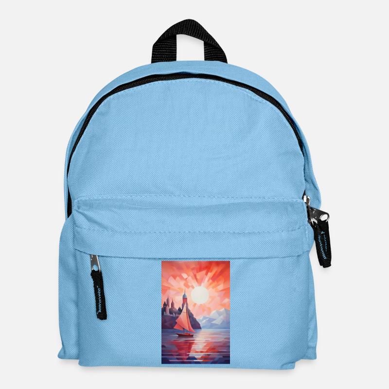 Maritime Landscape in a Geometric Style - Kids' Backpack - light blue