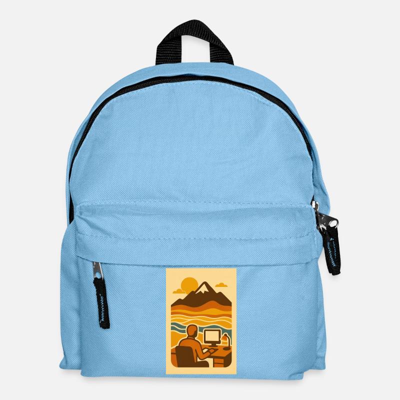 Work & Waves – Retro Mountain Office Art - Kinder Rucksack - Hellblau