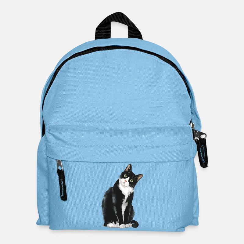 Schwarz-weiße Katze - Kinder Rucksack - Hellblau