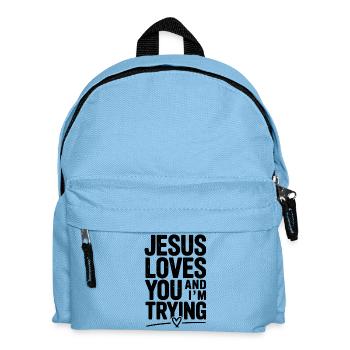 Jesus liebt dich und ich versuche es - Kinder Rucksack - Hellblau - Vorne