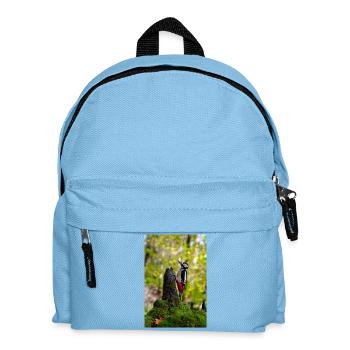 Specht auf moosigem Baumstamm - Kinder Rucksack - Hellblau - Vorne