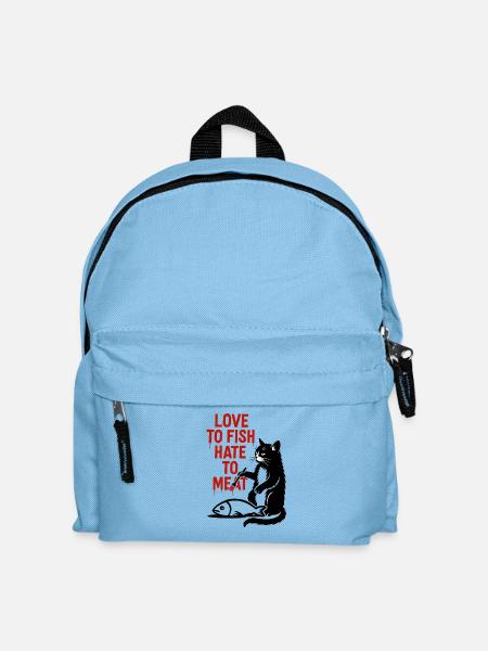 Love to Fish Hate to Meat Cat - Kinder Rucksack - Hellblau
