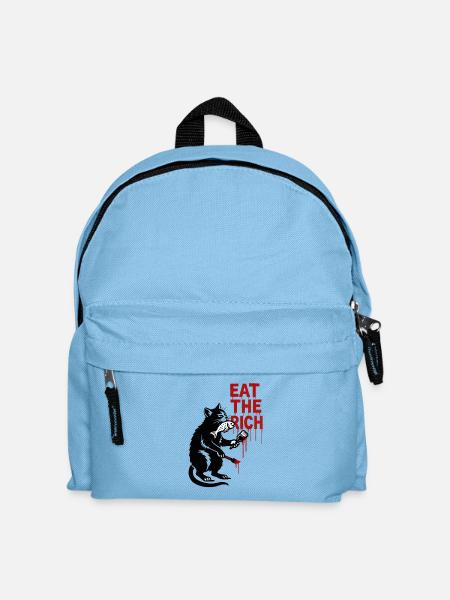 Schwarze Katze mit Fisch und Pinsel - Kinder Rucksack - Hellblau