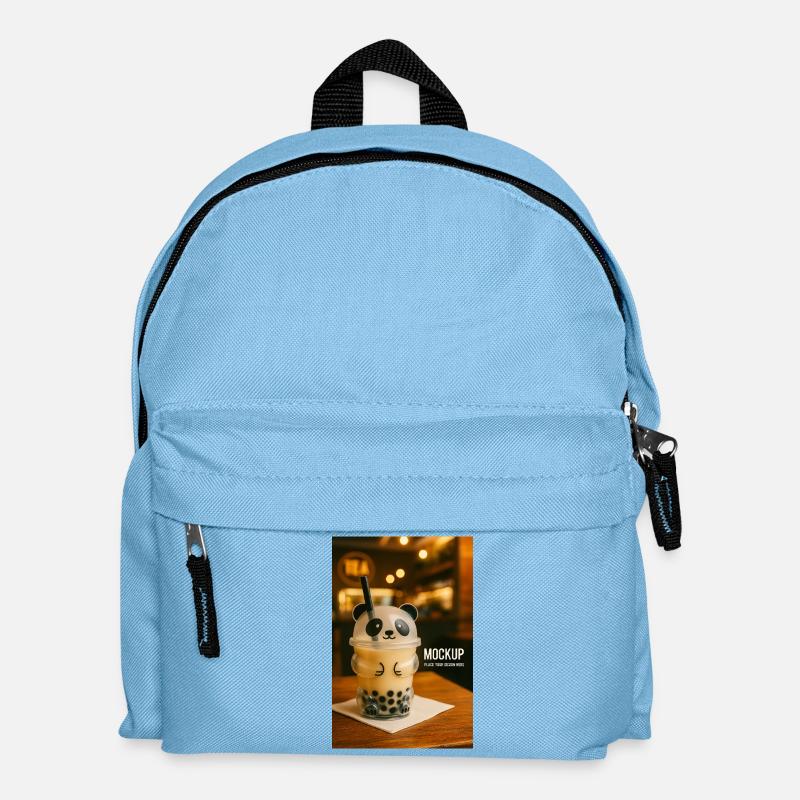 Panda Bubble Tea Cup Illustration - Kids' Backpack - light blue