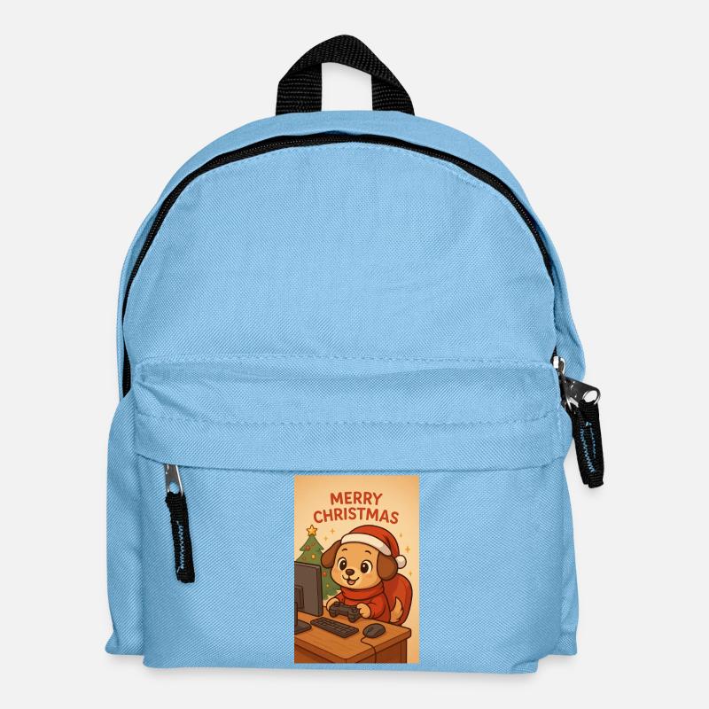 Weihnachts-Hund am PC - Kinder Rucksack - Hellblau