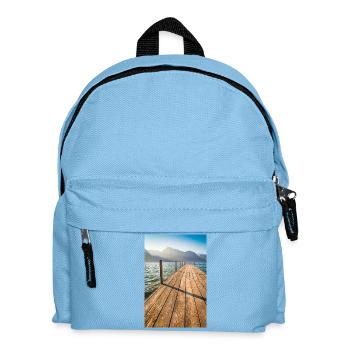 Holzsteg am Bergsee im Sonnenlicht - Kinder Rucksack - Hellblau - Vorne