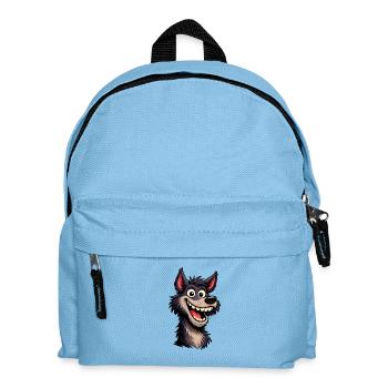 Verrückter Cartoon-Wolf mit breitem Grinsen - Kinder Rucksack - Hellblau - Vorne