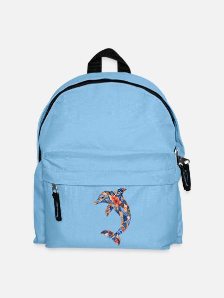 Patchwork-Delfin mit Blumenkraft - Kinder Rucksack - Hellblau
