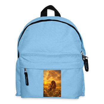 Stute und Fohlen im Sonnenfeld - Kinder Rucksack - Hellblau - Vorne
