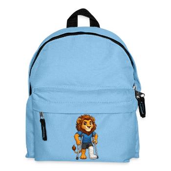 Löwenheld mit Krücken - Kinder Rucksack - Hellblau - Vorne