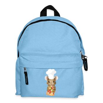 Maus als Pizzabäcker mit einem Stück Pizza - Kinder Rucksack - Hellblau - Vorne