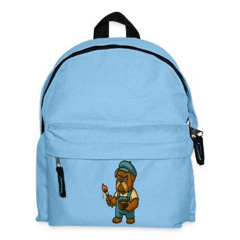 Painter Bulldog Mascot with Paint Bucket - Kids' Backpack - light blue - Front