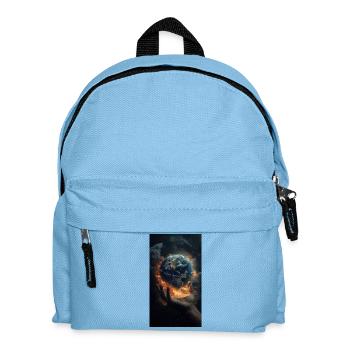 Darstellung einer Hand, die scheinbar die Erde häl - Kinder Rucksack - Hellblau - Vorne
