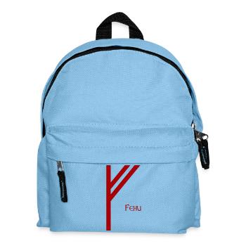 Fehu rune named Red – Viking Futhark Norse - Kids' Backpack - light blue - Front