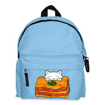 Cute white cat eating a delicious italian food - Kids' Backpack - light blue - Front