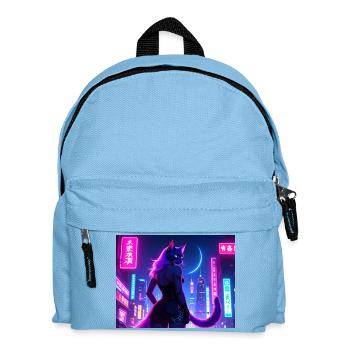 Cyberbabe Cyberpunk Catlady in neon-city nightlife - Kinder Rucksack - Hellblau - Vorne