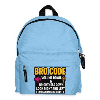 Bro-Code-Lautstärke runter, schau nach rechts, links, witzig, - Kinder Rucksack - Hellblau - Vorne