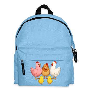 Hühner mit Kücken - Kinder Rucksack - Hellblau - Vorne
