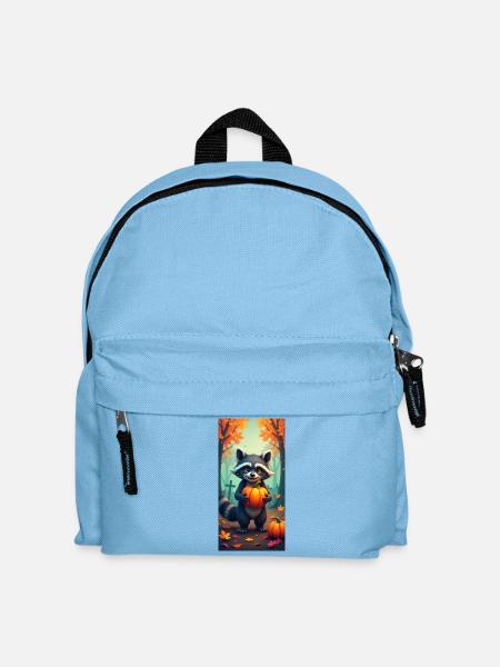 Waschbär mit Kürbissen im Herbstwald - Kinder Rucksack - Hellblau