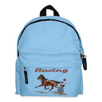 Rennpferd mit Jockey und Traber - Kinder Rucksack - Hellblau - Vorne