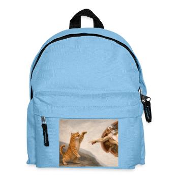 Cat God Creation Meme Funny Michelangelo Parody - Kids' Backpack - light blue - Front