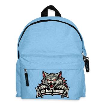 Böse Katze mit "Ich hab Hunger" Spruch - Kinder Rucksack - Hellblau - Vorne