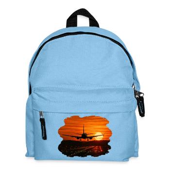 Flugzeuglandung bei Sonnenuntergang - Kinder Rucksack - Hellblau - Vorne
