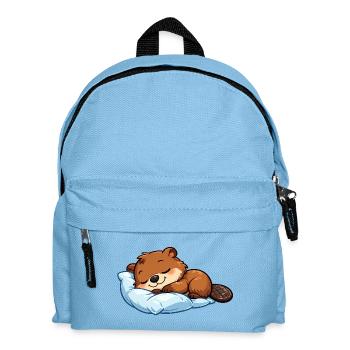 Schlafender Biber auf blauem Kissen - Kinder Rucksack - Hellblau - Vorne