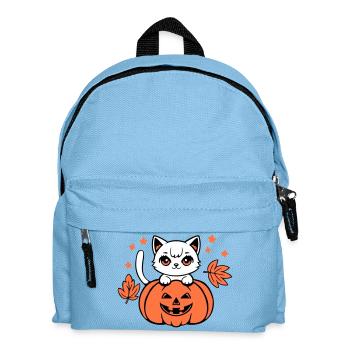 Herbst Katze Weiß Kürbis Ahorn Blatt Süß Halloween - Kinder Rucksack - Hellblau - Vorne