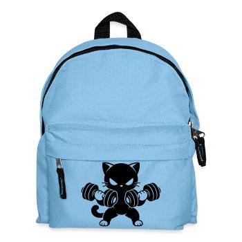 Muskelkatze mit Hanteln Fitness Motiv - Kinder Rucksack - Hellblau - Vorne