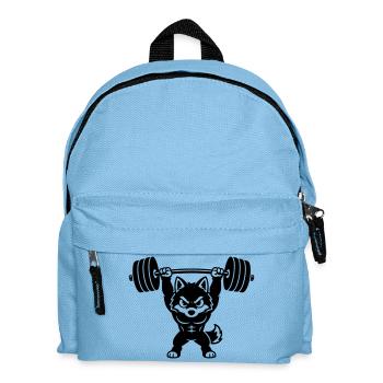 Le loup musclé soulève un haltère lourd - Sac à dos Enfant - bleu clair - Devant