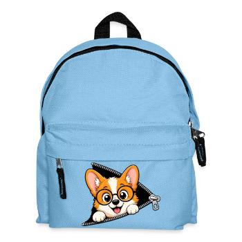 Corgi Hund Reißverschluss - Kinder Rucksack - Hellblau - Vorne