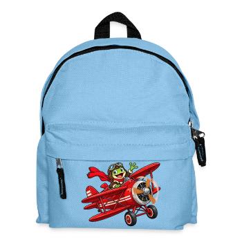 Frosch Pilot im roten Flugzeug roter Baron - Kinder Rucksack - Hellblau - Vorne