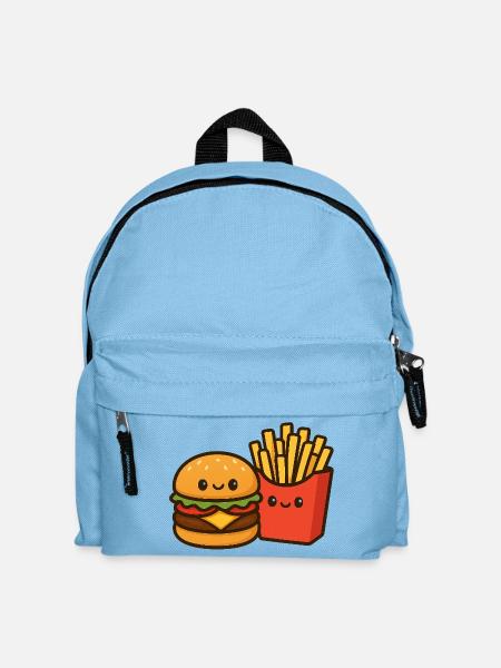 Kawaii Burger & Pommes Duo - Kinder Rucksack - Hellblau